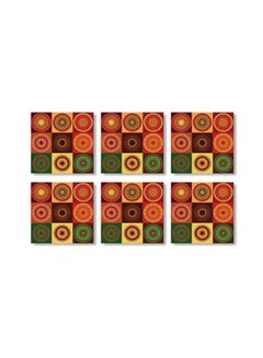 Buy 6-Piece Decorative Tea Coaster Set Orange/Red/Green 9x9cm in Egypt