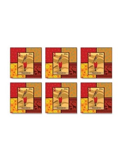 Buy 6-Piece Decorative Tea Coaster Set Red/Beige/Yellow 9x9cm in Egypt