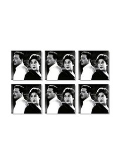 Buy 6-Piece Printed Coaster Black/White 9x9cm in Egypt