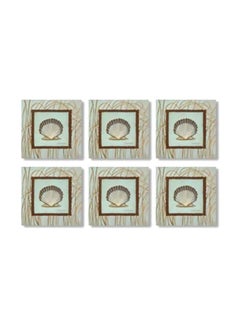 Buy 6-Piece Coaster Set Beige/Green 9x9cm in Egypt