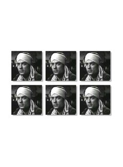 Buy 6-Piece Printed Coasters Set White/Black 9x9cm in Egypt