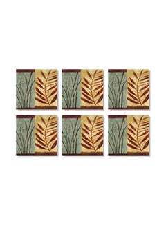 Buy 6-Piece Printed Coaster Set Beige/Green/Brown 9x9cm in Egypt