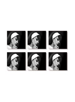 Buy 6-Piece Printed Coaster Set Black/White/Grey 9x9cm in Egypt