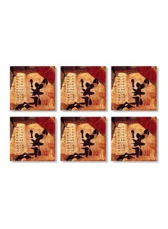 Buy 6-Piece Printed Tea Coaster Set Yellow/Red/Black 9x9cm in Egypt