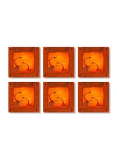 Buy 6-Piece Printed Tea Coaster Set Orange 9x9cm in Egypt