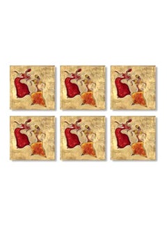 Buy 6-Piece Decorative Coaster Set Beige/Red/Yellow 9x9cm in Egypt