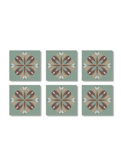 Buy 6-Piece Printed Tea Coaster Set Green/Brown/Beige 9x9cm in Egypt