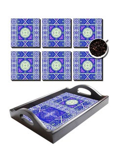 اشتري 6-Piece Coaster With Tray أزرق / أخضر/ أرجواني 9x9 سنتيمتر في مصر