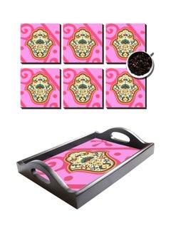 Buy 6-Piece Coaster Set With Tray Pink 9x9cm in Egypt