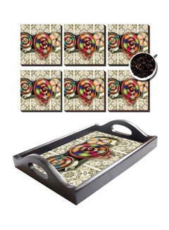 Buy 6-Piece Coaster Set With Tanoura Tile Tray Multicolour 9x9cm in Egypt