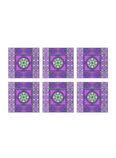 Buy 6-Piece Coaster Set Purple/Green 9x9cm in Egypt