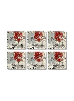 Buy 6-Piece Tea Coaster Set Grey/Red/Black 9x9cm in Egypt