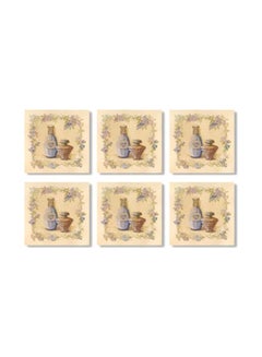 Buy 6-Piece Decorative Tea Coaster Set Beige/Purple 9x9cm in Egypt