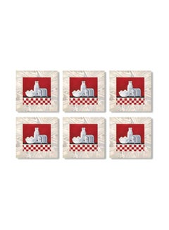 Buy 6-Piece Decorative Tea Coaster Set Red/White 9x9cm in Egypt