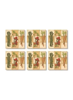 Buy 6-Piece Decorative Tea Coaster Set Beige/Green 9x9cm in Egypt