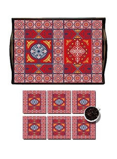 Buy 7-Piece Serving Tray With Coaster Set Red/White/Blue in Egypt