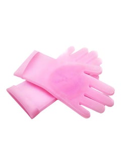 Buy 2-Piece Silicone Dishwashing Gloves Pink in Egypt