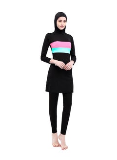 اشتري 2-Piece Stripe Printed  Hoodie Swimsuit Black/Pink/Green في الامارات