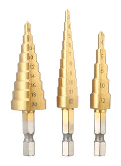Buy 3-Piece Titanium Coated Drill Bit Set Gold/Silver in UAE