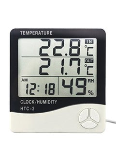Buy LCD Digital Display Clock With Hygrometer And Thermometer Black/White 10.5 x 9.8 x 2.4centimeter in UAE