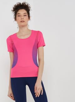 Buy Round Neck Short Sleeves T-Shirt Pink/Blue in UAE