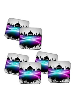 Buy 6-Piece Ramadan Printed Coaster Set Black/Pink/Grey in Egypt