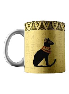 Buy Egyptian Black Cat Printed Mug Yellow/Black in Egypt