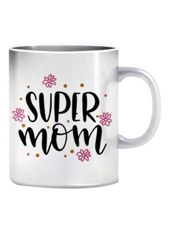 Buy Super Mom Printed Mug White/Black/Pink 350ml in UAE