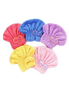 Buy 5-Piece Absorbent Hair Drying Shower Cap Set Multicolour 11.8 x 9.8inch in Saudi Arabia