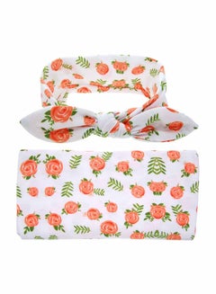 Buy 2-Piece Floral Printed Blanket And Bowknot Headband Set Cotton Multicolor 90x90centimeter in Saudi Arabia