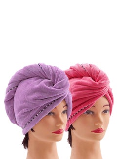 Buy 2-Piece Long Hair Absorbent Wrap Towel Set Pink/Purple 10 x 26inch in UAE