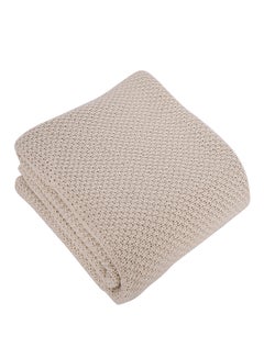 Buy Comfy Casual Knitted Bed Blanket Cotton Beige 80x105cm in Saudi Arabia