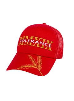 اشتري قبعة مطرزة بتصميم مطبوع عليه رسمة قمح بكباس خلفي للإغلاق أحمر في الامارات