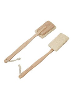 Buy 2-In-1 Bath Loofah With Removable Wooden Handle Beige in Saudi Arabia