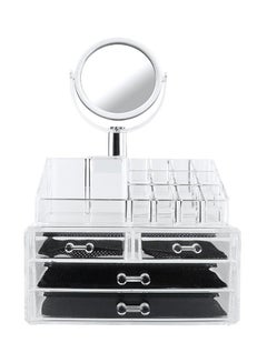 Buy 4 Drawers Cosmetic Jewellery Organizer Box With Removable Mirror Clear in Egypt