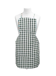 Buy Checked Design Cotton Kitchen Apron With Front Pocket Green/White 74 x 51cm in Egypt