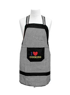 Buy Set Of 2 Checked Design PVC Kitchen Apron With Front Pocket Black/White 74 x 51cm in Egypt