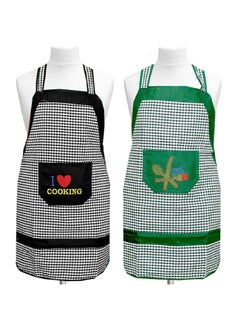 Buy Set Of 2 Checked Design Cotton Kitchen Apron With Front Pocket Green/Black 72.5 x 50cm in Egypt