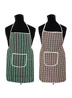 Buy Set Of 2 Checked Design Cotton Kitchen Apron With Front Pocket Multicolour 74 x 51cm in Egypt