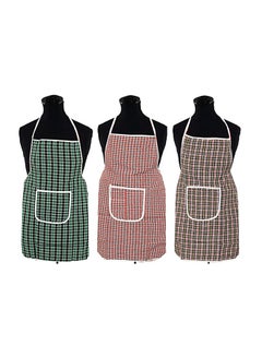 Buy Set Of 3 Checked Design Cotton Kitchen Apron With Front Pocket Multicolour 29 x 20inch in Egypt