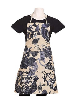 Buy Dragon Design Cotton Kitchen Apron With Front Pocket Blue/Beige 73 x 54cm in Egypt