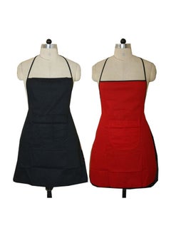 Buy Set Of 2 Reversible Cotton Kitchen Apron With Front Pocket Black/Red 72.5 x 50cm in Egypt