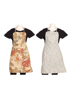 Buy Set Of 2 Floral Design Cotton Kitchen Apron With Front Pocket Multicolour 73 x 54cm in Egypt