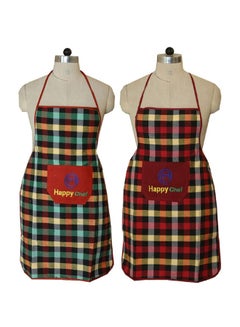 Buy Set Of 2 Checked Design Cotton Kitchen Apron With Front Pocket Multicolour 29 x 20inch in Egypt