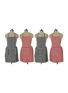 Buy Set Of 4 Checked Design Cotton Kitchen Apron With Front Pocket Black/Red 29 x 20inch in Egypt