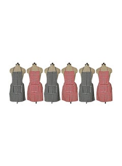 Buy Set Of 6 Checked Design Cotton Kitchen Apron With Front Pocket Black/Red 29 x 20inch in Egypt