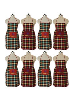 Buy Set Of 8 Checked Design Cotton Kitchen Apron With Front Pocket Multicolour 29 x 20inch in Egypt