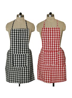 Buy Set Of 2 Checked Design Cotton Kitchen Apron With Front Pocket Black/Red 29 x 20inch in Egypt