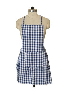 Buy Checked Design Cotton Kitchen Apron With Front Pocket Blue/White 29 x 20inch in Egypt