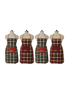 Buy Set Of 4 Checked Design Cotton Kitchen Apron With Front Pocket Multicolour 29 x 20inch in Egypt